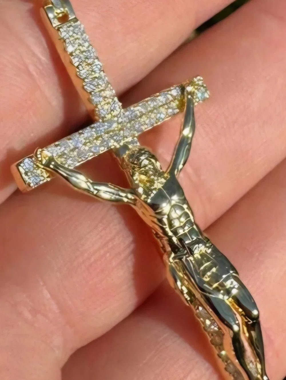 Iced Out 3D Jesus On Cross Moissanite Pendant - 14k Gold Vermeil/ 925 Silver NEW